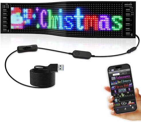 MQL-HDX Panneau de Voiture à LED, Panneau matriciel LED programmable, Affichage d'écran Flexible, Message d'animation, Panneau défilant, contrôle par Application pour Voitures, Magasin, Bar cet,D