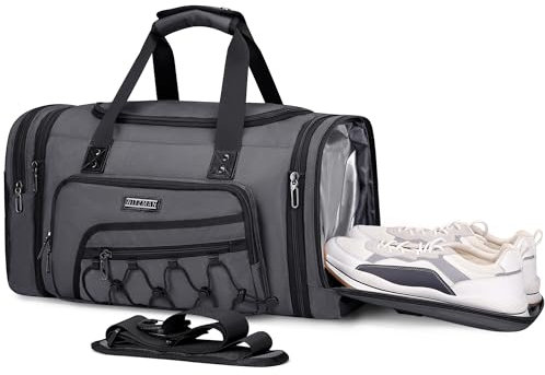 WITZMAN Reisetasche Herren Weekender Duffle Bag 50L Sporttasche mit Schuhfach Duffle Bag Gym Trainingstasche Herren Damen (B695 Silbergrau)