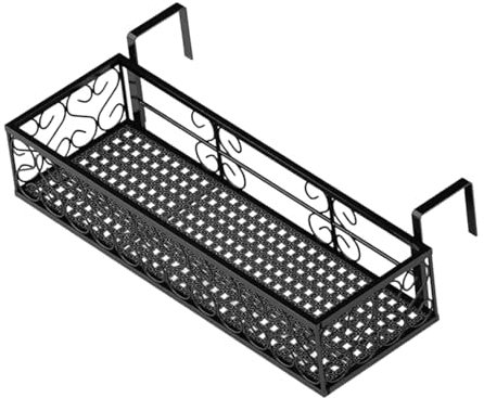 Baoblaze Supporto per Piante con Cestino per fioriera con ringhiera sospesa, ripiano per fioriera con ringhiera in Ferro, portavasi per Balcone con Recinzione, 60 cm