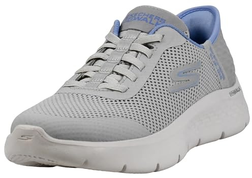 Skechers Women's Hands Free Slip-ins Go Walk Flex Sneakers, Grey/Light Blue, 9.5 Wide
