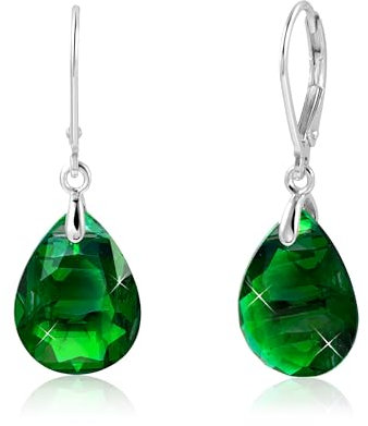 ALEXCRAFT Drop Tropfen Ohrringe Silber 925 Hängend mit Grün Zirkonia Creolen Damen Klein Silver Dangle Earrings for Women für Frauen Freundin Mama