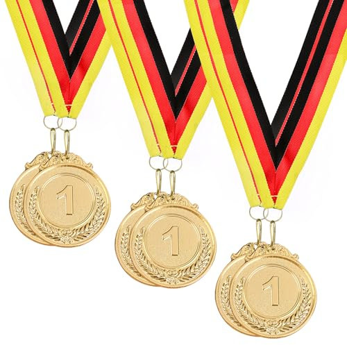 VEGCOO 6 Stück Medaillen，Medaillen Gold Medaille 5.2cm Für Teenager, Marathon Medaillen Fussball Kinder Für Sport Kindergarten Wettkämpfe Preise (Gold)