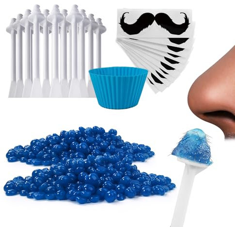 LaWink Nose Waxing Kit for Men and Women With 100g Wax Beans, Nose Hair Removal, Painless Depilatory Ear Hair Removal, 30 Applicators, 10 Moustache Stencils, 1 Silicone Cup Over 20 Times Usage