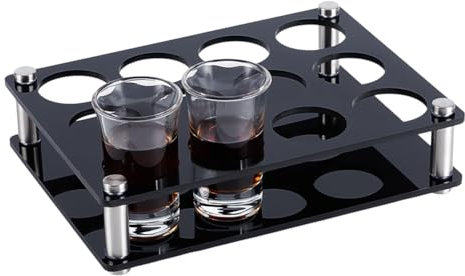 UNICRAFTALE 15cm Long 12 Shot Glass Tray Acrylic Glass Holder Wine Cup Serving Tray Organizer Black Display for Bar Party Family Gathering