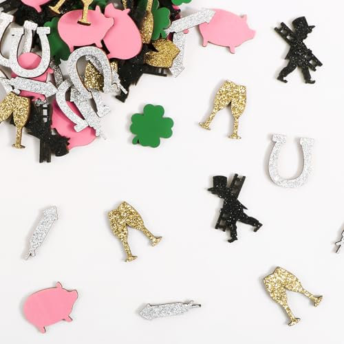 BOFUNX 60 Stücke Silvester Streudeko Mini Holzdeko Glitzer Neujahrsdeko Klein Holz Konfetti für Silvester Party Tischdeko DIY Handwerk