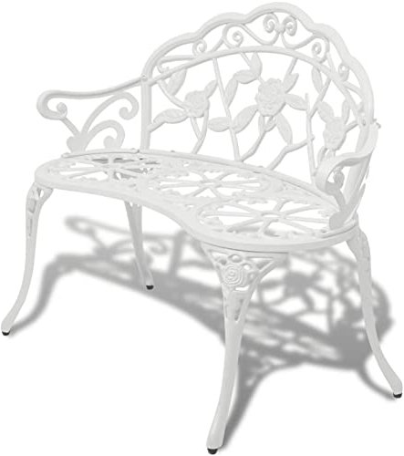 White Cast Aluminium Garden Storage Bench with 100cm Wooden Seat
