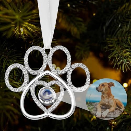 Custom Photo Projection Ornament for Christmas Tree Personalised Dog Paw Ornament with Picture Inside Hanging Dog Paw Christmas Pendant 2024 New Home Decor for Xmas Memorial
