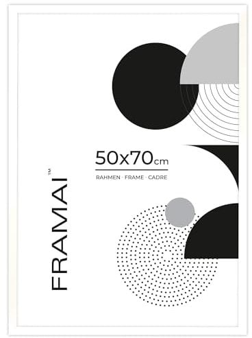 FRAMAI® Bilderrahmen 50x70 cm Weiß MDF Umweltfreundlichem Rahmen mit Bruchsicheren Plexi, Aufhänger und Aufsteller