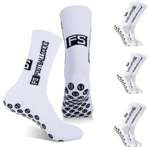 3 Paare Fußballsocken für Herren Damen 39-46, Weiß Sportsocken Fußball Anti Rutsch Fußball Socken Rutschfeste Sportsocken für Fussball Basketball Laufen