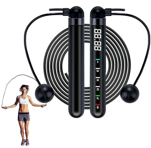 Corde a Sauter Intelligente avec Compteur, Corde a Sauter Sans Fil, Corde a Sauter Sport, avec Compteur de Calories, pour Fitness, Perte De Graisse, Noir
