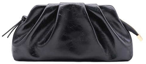 Milisente Cloud Clutch Bag for Women PU Leather Pleated Dumpling Evening Bag Purse with Shoulder Strap(Black)