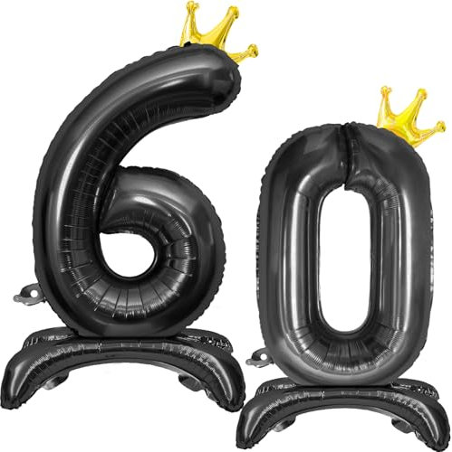 Luftballon 60 Geburtstag, Stehend Folienballon 60 Zahlen Luftballon Schwarz 32/81cm Folienballon Geburtstag Deko Männer Frau