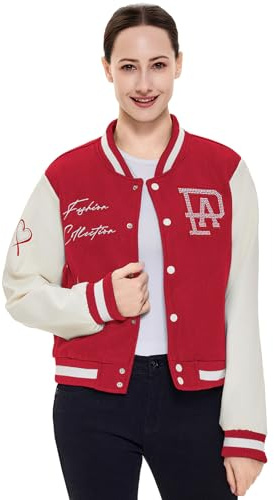 feitycom Veste universitaire en cuir synthétique pour femme, coupe ajustée, décontractée, légère