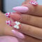 Press On Nails Almond, 24Pcs Pink Stick on Nails, French False Nails with Bow, Fake Nail Acrylic Full Coverage Tip False Nails with Glue for Women Girls Nail Art (Pink Leopard Print)