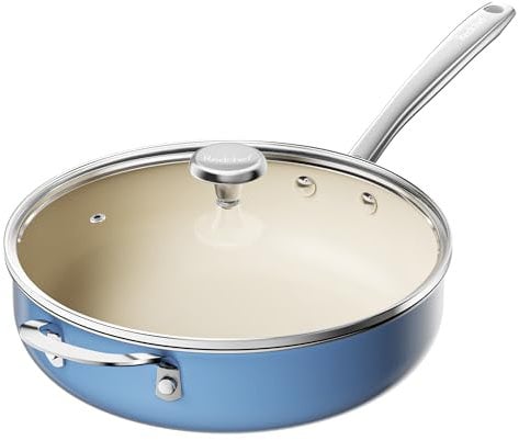 Redchef Bratpfanne 28cm, Pfanne mit Deckel Antihaft Beschichtung Keramikpfanne, Bratpfannen Induktion Keramik mit Edelstahlgriff, PTFE-frei PFOA-frei PFAS-frei, Backofenfest, Spülmaschinenfest Blau