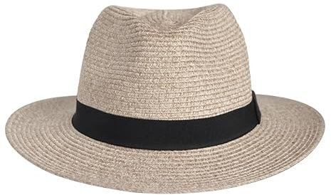 House of Ord Cape Town Pana-Mate Fedora Strohhut Damen Herren Sonnenhut mit UV Schutz 50-4 Farben in Größen S/56cm-M/58cm-L/61cm - Größe: L/XL: 61 cm Farbe: Beige