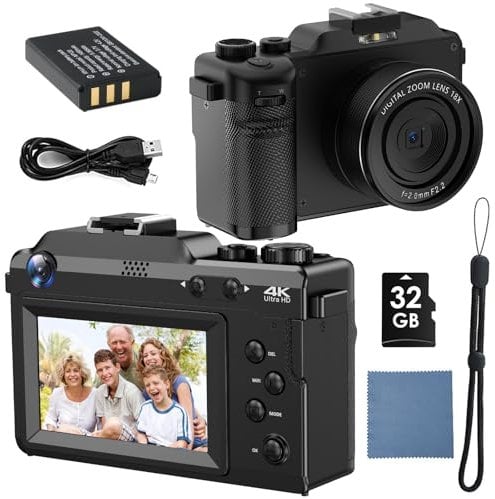 Digital Camera, 6K 64MP Cameras for Photography and Vlogging with WiFi, 64GB SD Card, Microphone, Autofocus Portable Compact Photo Camera for YouTube, Travel, Beginners, Macro Wide-Angle Lens
