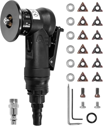 TINMAGI Mini Máquina de Biselado Neumática, 2 en 1 Portátil, Herramienta de Biselado Neumático de Mano 30000 rpm 45°, para Desbarbado de Biselado de Metal, 6 Insertos R+8 Insertos C+6 Rodamientos