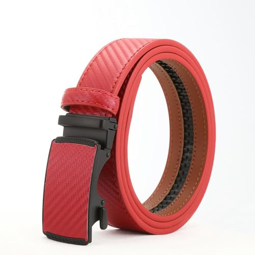 RDYBGBD Ledergürtel Herrenledergürtel High-end-Legierung Automatischer Schnallen Kohlefaser-texturgürtel-rot-120