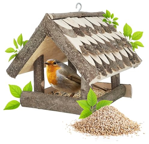 PATKAR Vogelhaus zum Aufhängen - Vogelfutterspender Futterhaus für Vögel - Vogelfutterhaus für Wildvögel Balkon Vogel - 26 x 25 cm - aus Weidenholz + 500g Futter Gratis
