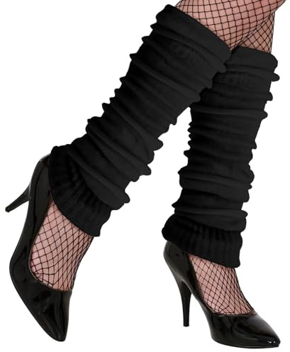 Trendandstylez Beinstulpen Damen Neon Strick Stulpen Beinwärmer in vielen Farben – Ideales 80er 90er Jahre Kostüm Zubehör für Fasching, Karneval, Mottoparty, Aerobic & Tanz Outfits (Schwarz)