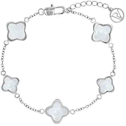 PAUL VALENTINE - Damen Armband Edelstahl - Silberfarben - Kleeblatt Anhänger - PV-B0012