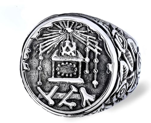 BCJMKDX Ringe, Hochgradiger Freimaurer-Siegelring mit Royal Arch- und Rosenkreuzer-Symbol, Krone des Allerheiligsten, Altar, Vintage, Okkultismus(O)