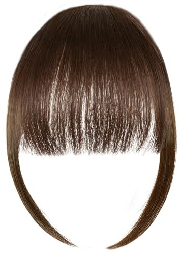 Clip in Pony mit Gebogenem | Hellbraune Bangs Clip in Haar | Fake Bangs mit Koteletten | Pony Haarteil Erweiterungen für Frauen (Hellbraun)