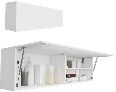 HOMCOM Wandschrank für Badezimmer, moderner Hängeschrank mit Soft-Close-Tür, 2 Fächern und austauschbarer Ablage, für Wohnzimmer und Eingangsbereich, platzsparend, 120 x 23 x 30 cm, weiß