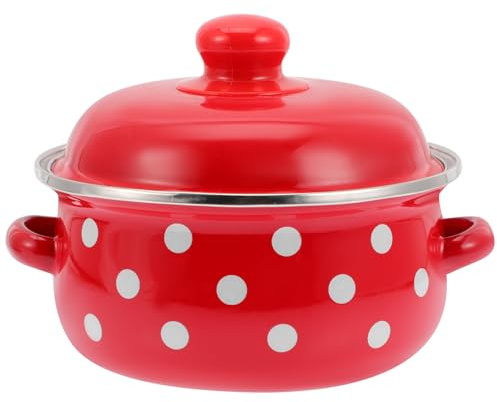 Veemoon Olla de Esmalte para Guisar Tapa y Doble Asa, Diseño Clásico Vintage, Diámetro 16 CM, Adecuada para Cocina Doméstica y Estofados en Inducción