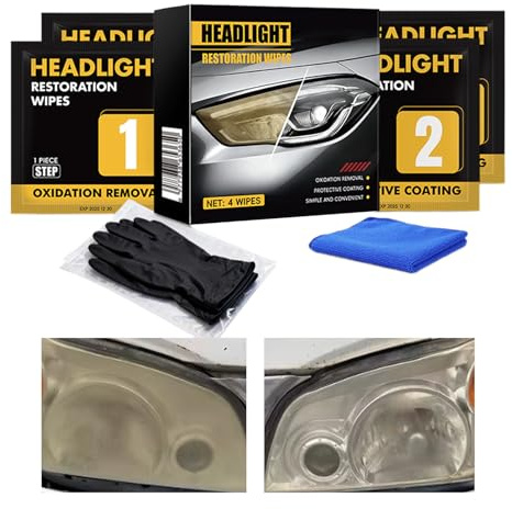Headlight Kit, Cleaning Wipes | Four Piece Oxidation Removal Set, 0.05kg Ceramic Coating Restoration Cloth, Double E Clarity Restorer