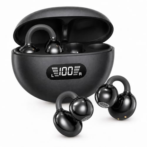Auriculares Inalambricos Bluetooth 6.0, Auriculares de Oreja Abierta con Clip, Cascos Inalambricos Bluetooth con Micrófono ENC, 48H, IPX7, Control Táctil, Ajuste Seguro para Deporte y Diario