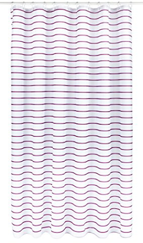 Croydex Plum Pinstripe Textile Shower Curtain with Hygiene 'N' Clean