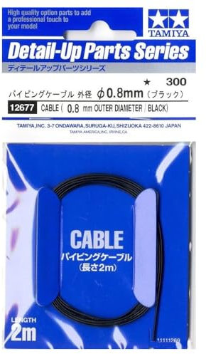 TAMIYA 12677 1:6/1:12/1:24 0,80mm Kabel/Schlauch 2m - Modellbau-Zubehör, Zubehör für Motorrad Bausätze, hochwertiges Modellbauzubehör, Plastikmodellbau Zubehör, Black