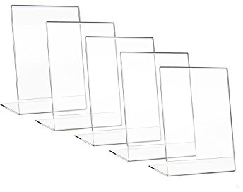 HMF 46930 Acryl Tischaufsteller schräg | 5 Stück | DIN A6 Hochformat | Glasklar