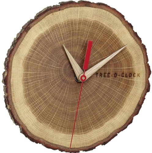 TFA Dostmann Tree-O-Clock Wanduhr aus Eichenholz, 60.3046.08, hochwertiges Uhrwerk, handgemacht in der EU, Unikat, geölt, Eiche, Braun, L242 x B42 x H234 mm