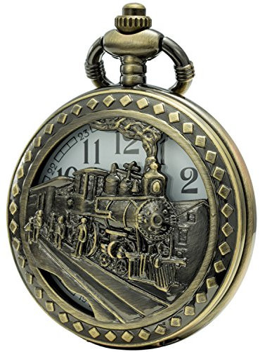 SEWOR Prägeverfahren Unisex-Analog-Japan-Quarz mit Metall- und Lederband SEW199 (Steam Train)