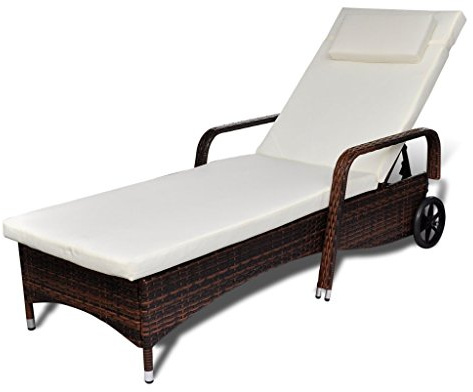 Festnight Sonnenliege Rattanliege Camping Gartenliege Relaxliege aus Poly-Rattan 198x66x(30-98) cm für Garten oder Terrasse - Braun