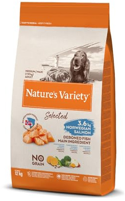 Nature's Variety Selected - Croquettes pour Chiens Adultes de Moyenne et Grande Race - Sans céréales - au Saumon norvégien sans arêtes - 12kg