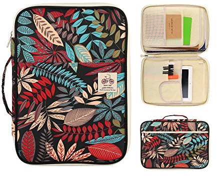 YOUSHARES A4 Porte-Documents Porte-Documents - Étui de Voyage Multifonctionnel Étui Pratique à Fermeture à glissière pour Ordinateur Portable, iPad, Documents et stylos (Couleur Rouge)