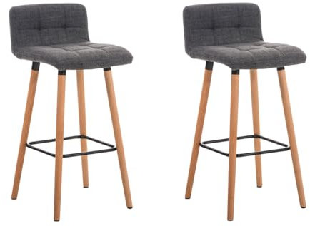 CLP 2er Set Barhocker Lincoln Mit Stoffbezug Und Holzgestell I 2 x Thekenhocker Mit Rückenlehne Und Fußstütze, Farbe:hellgrau, Gestell Farbe:natur