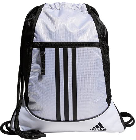 adidas Alliance Rucksack mit Kordelzug, Turnbeutel, Marineblau, Einheitsgröße, Weiß/Schwarz, Einheitsgröße, Alliance Sporttasche, leicht, athletisch, klein, mit Kordelzug, 12 l
