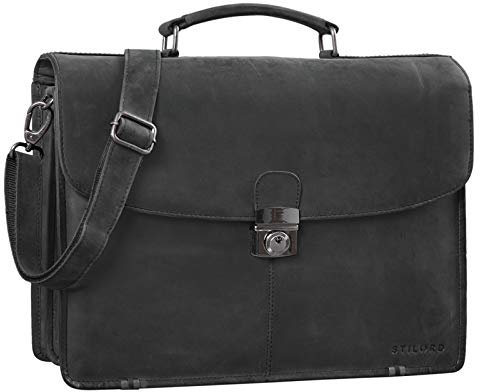 STILORD 'Miguel' Porte-Documents Classique Cuir Noir Homme Serviette de Travail Sac d'affaires Business Bureau Sac pour Portable 15,6 Pouces, Couleur:Antracite