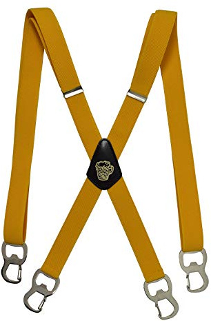 Olata X Hosenträger/Schmale Herren Hosenträger mit Bierflaschenöffnern und Karabinerhaken – 2,5 cm. Gelb