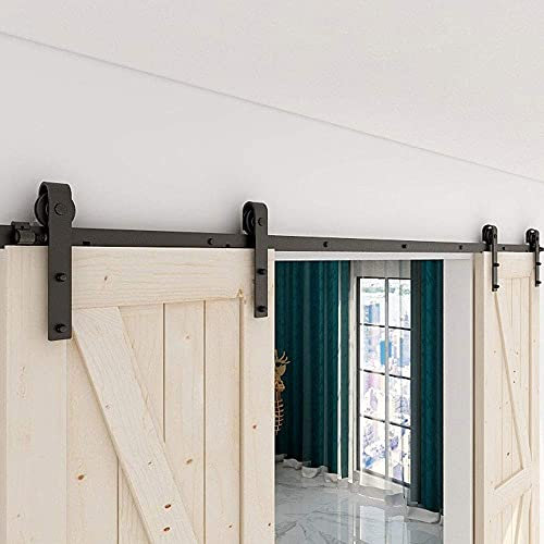 TSMST 183CM Binario per Porta Scorrevole Kit Nero e Rustico Porta Scorrevole Kit Accessori per Porta Doppia Scorrevole (Stile di Base)