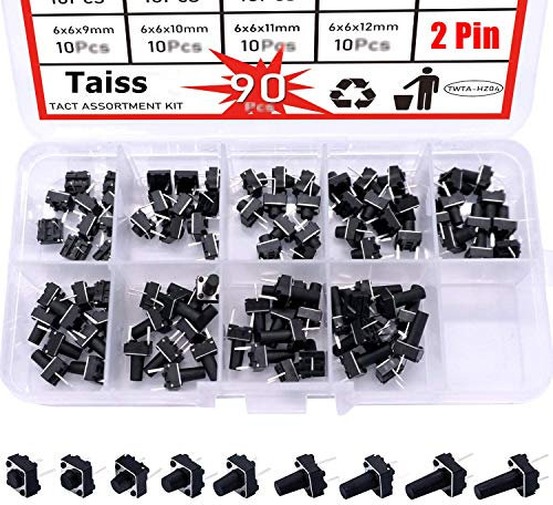 Taiss/ 90 stücke Taktiler Drucktastenschalter kit momentary 2 pin 6x6mm button taster micro Switch QC-9V-2P