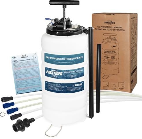 FIRSTINFO A1106EUY5 | 15L Ölabsaugpumpe pneumatisch & manuell – patentierte 3. Generation mit Sicherheitsventil, 130 cm Schlauch, 5 Leitungen, dünnster Schlauch – Hergestellt in Taiwan