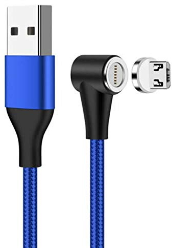 YSJJZRL 90-Grad-Magnet-USB-Mikro-Ladekabel, (6.6ft) rechtwinkliges Nylon-geflochtenes magnetisches 3A-Schnell-Mikro-Ladekabel, für Samsung Samsung Galaxy S7 Edge/S6/S5/S4,Note 5/4/3-(Blau)