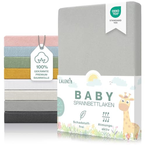 Laleni Premium Spannbettlaken 38x77 cm Babywiege oval 2er Set | Oeko-TEX zertifiziertes Spannbettlaken Stubenwagen | Moseskorb Bezug aus Baumwolle | Spannbettlaken Kinderwagen | Baby Bettwäsche Grau