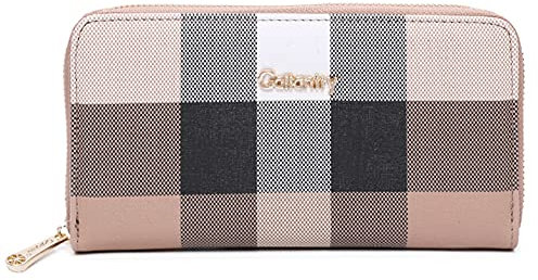 Gallantry Portefeuille Long Tout-en-Un Femme Carreaux Multicolore - Wallet Compagnon Grand Format Zippé - Porte-Cartes Monnaies Multifonction - Chic Stylé - Taupe Noir